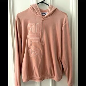 Fila light pink logo velour hoodie sweatshirt M